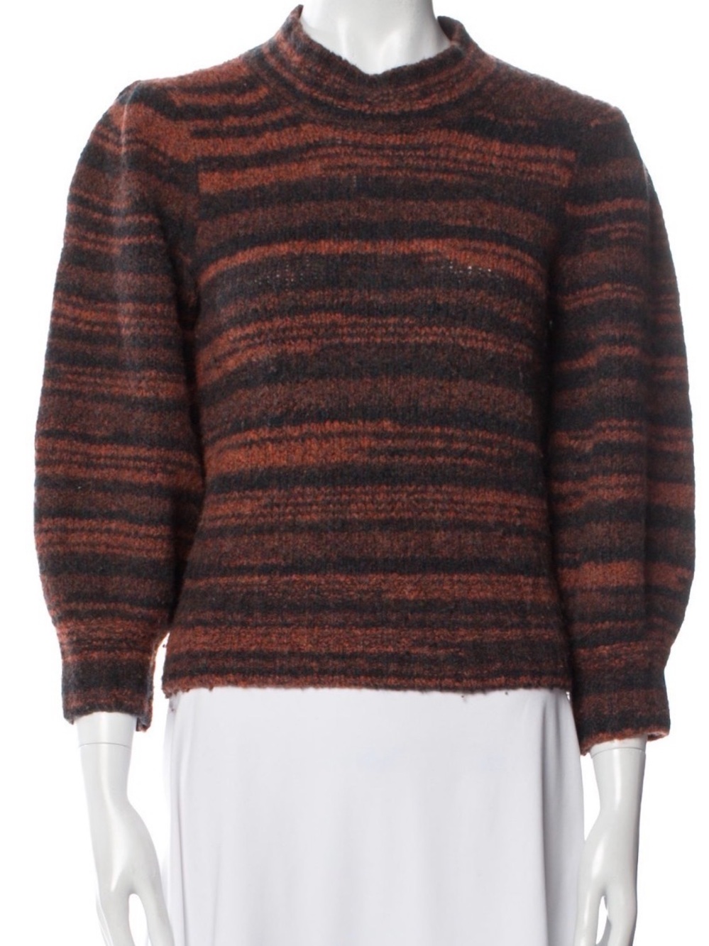 Veronica Beard Lumina Merino Wool Sweater XS Rust Brown Stripe Puff Sleeve $395